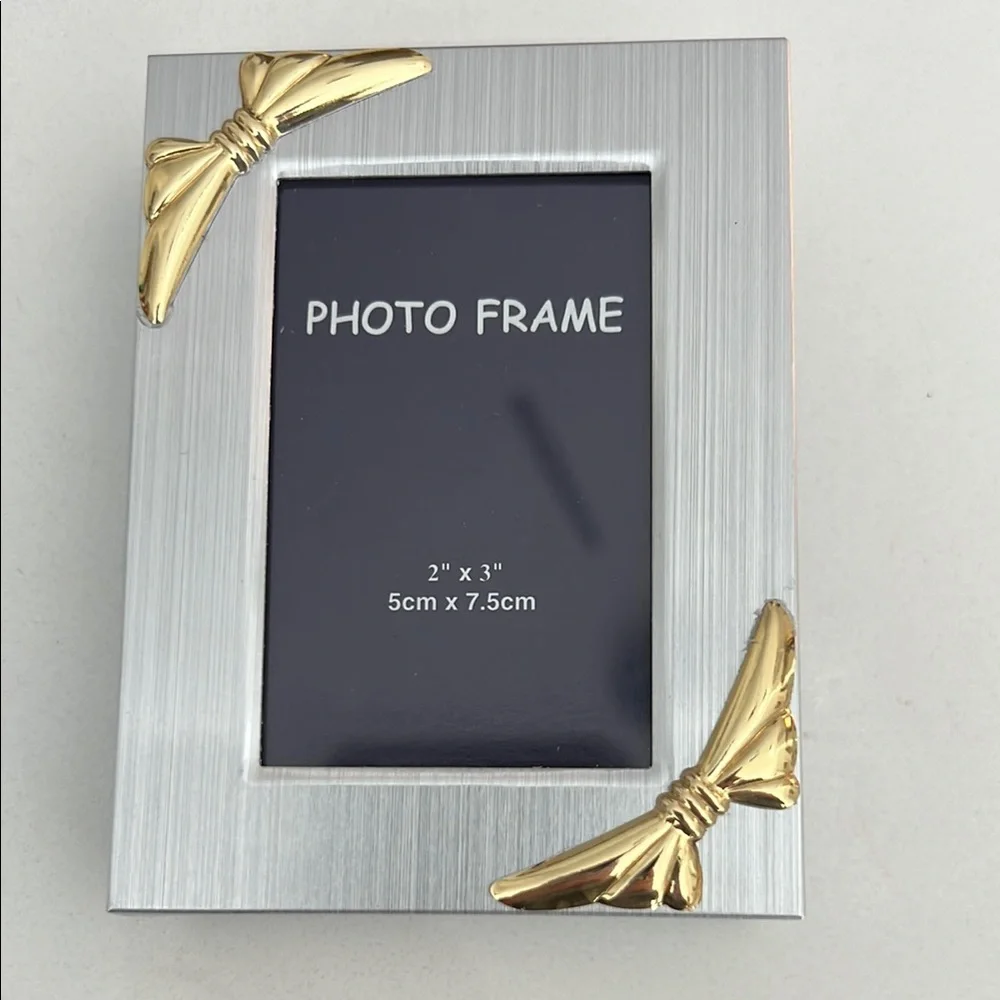 NEW mini album book Silver and Gold Bow Accented Picture Frame 24 photos
